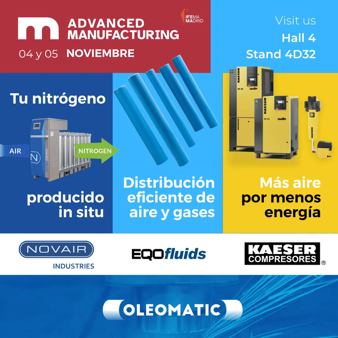 OLEOMATIC en Advanced Manufacturing Madrid 2026: generación de nitrógeno in situ con NOVAIR, KAESER y EQOfluids